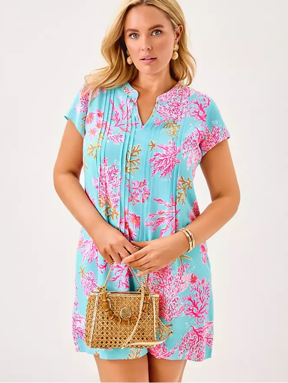 Lilly Pulitzer Aqua Pink Coral Print- Ansella Tunic Dress- Never Worn - Picture 1 of 1